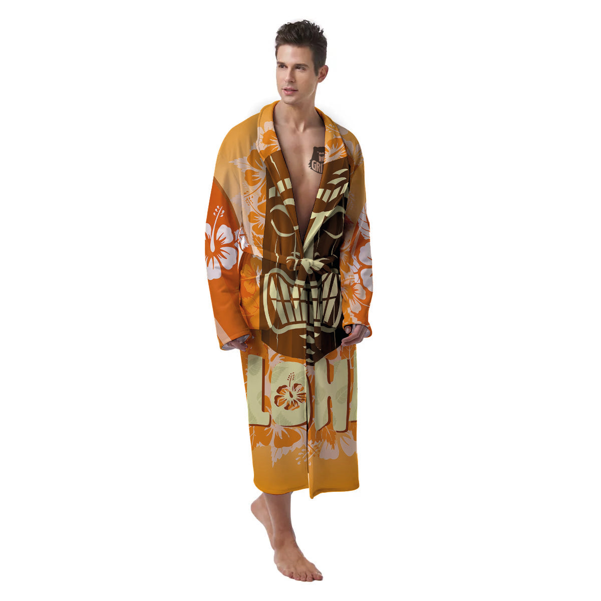 Tiki Aloha Print Men's Robe-grizzshop