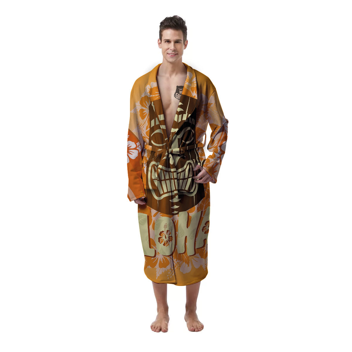 Tiki Aloha Print Men's Robe-grizzshop