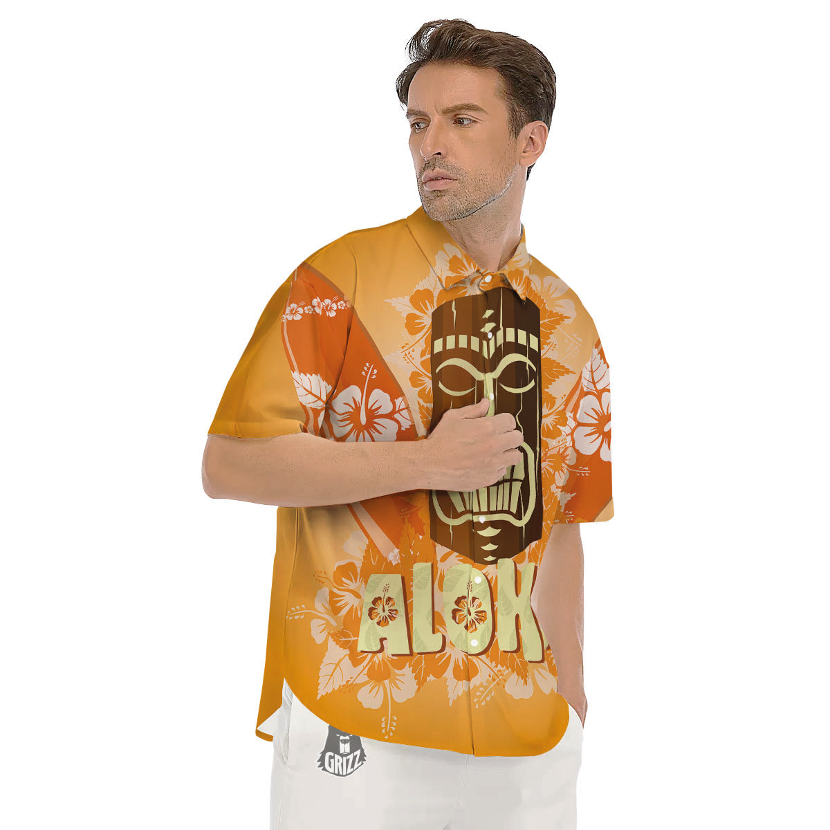 Tiki Aloha Print Men's Short Sleeve Shirts-grizzshop