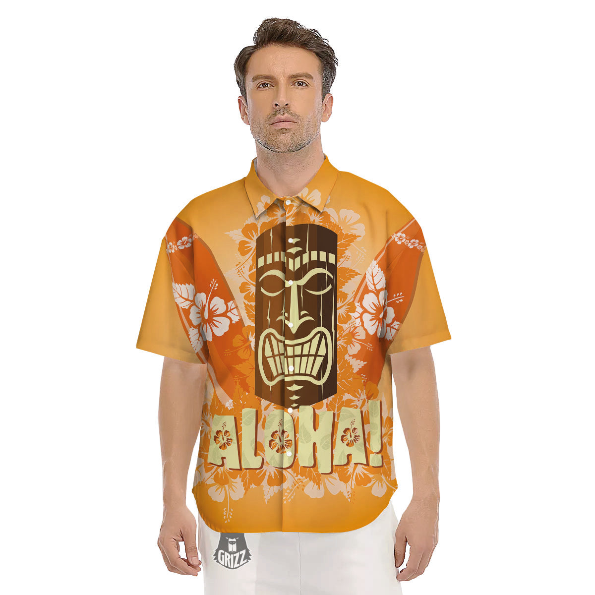 Tiki Aloha Print Men's Short Sleeve Shirts-grizzshop