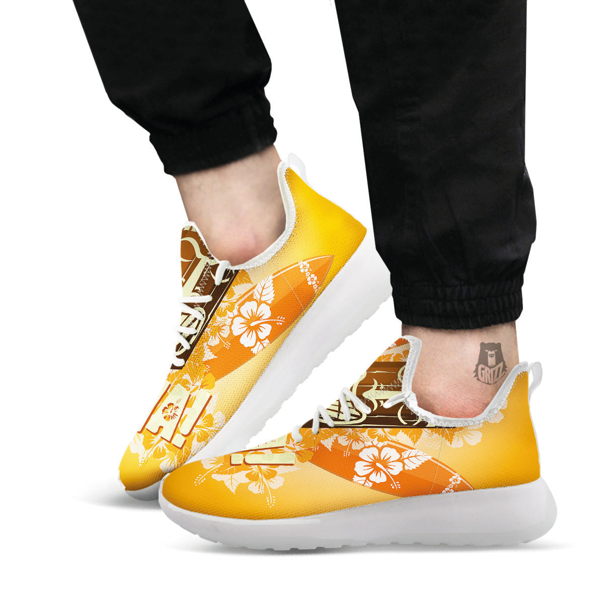 Tiki Aloha Print White Athletic Shoes-grizzshop