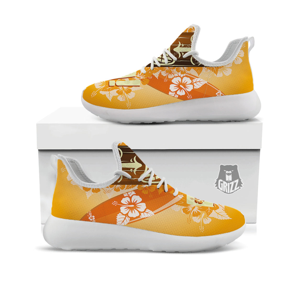 Tiki Aloha Print White Athletic Shoes-grizzshop