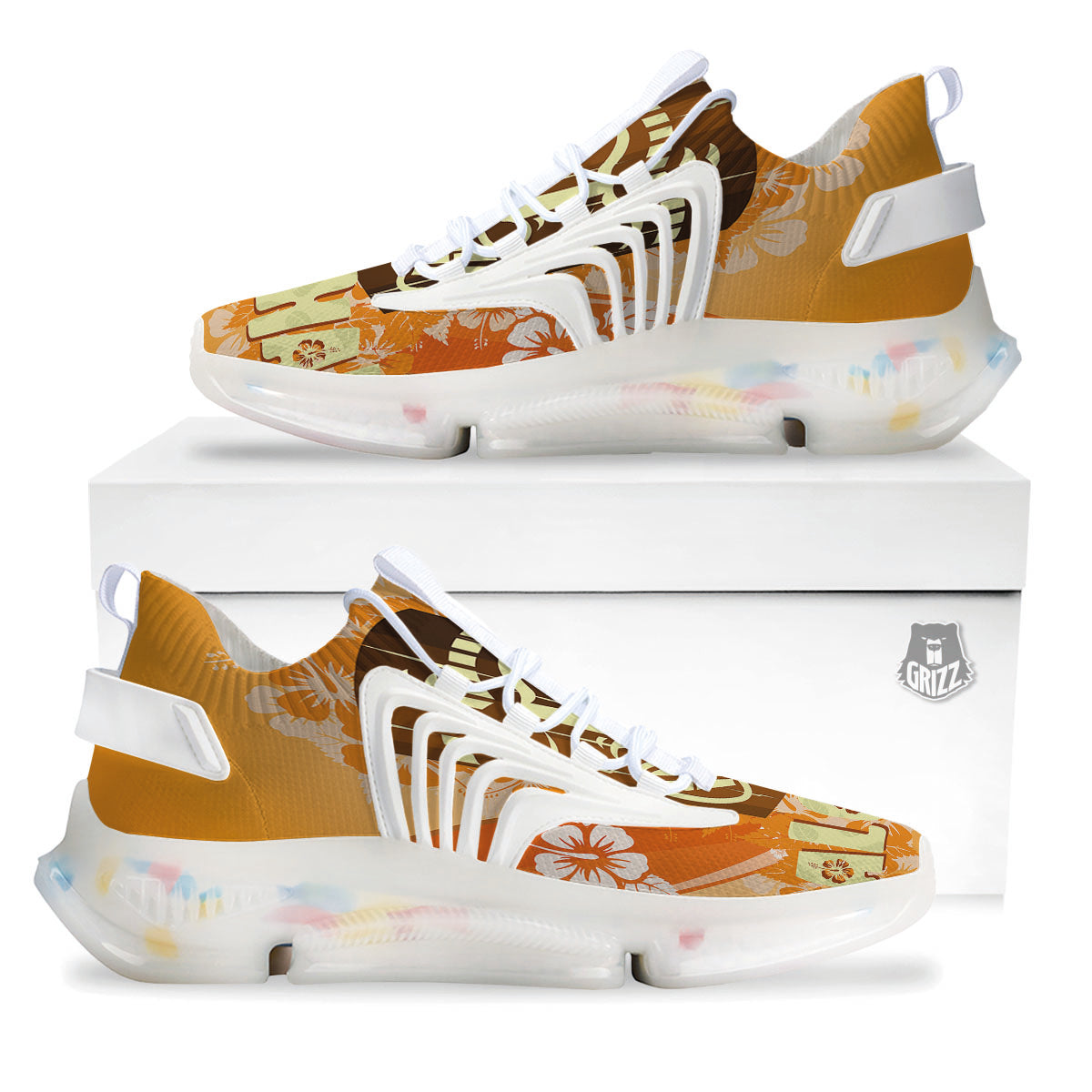 Tiki Aloha Print White Gym Shoes-grizzshop