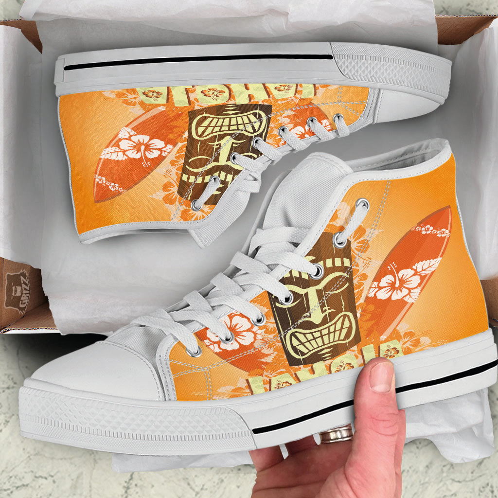 Tiki Aloha Print White High Top Shoes-grizzshop