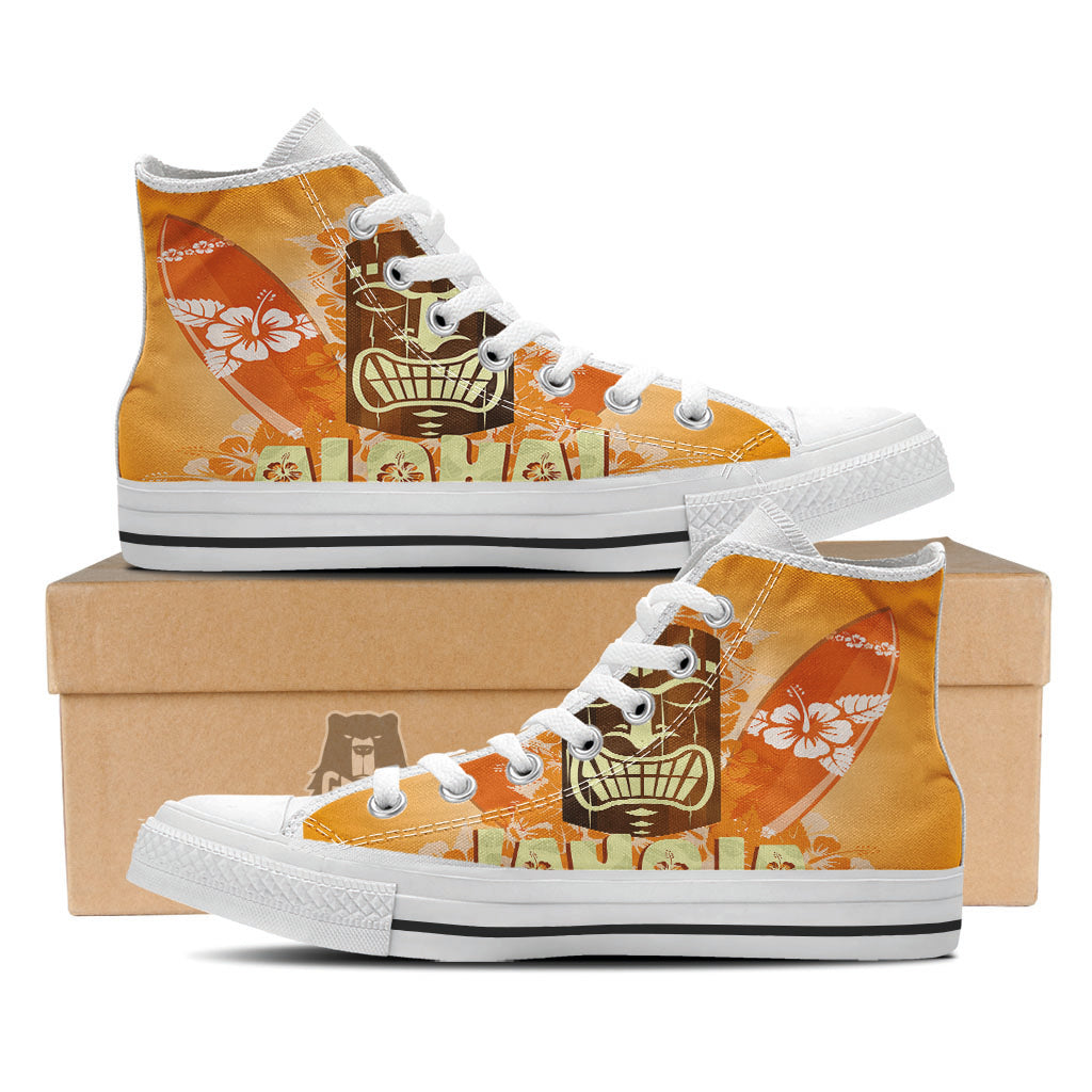 Tiki Aloha Print White High Top Shoes-grizzshop