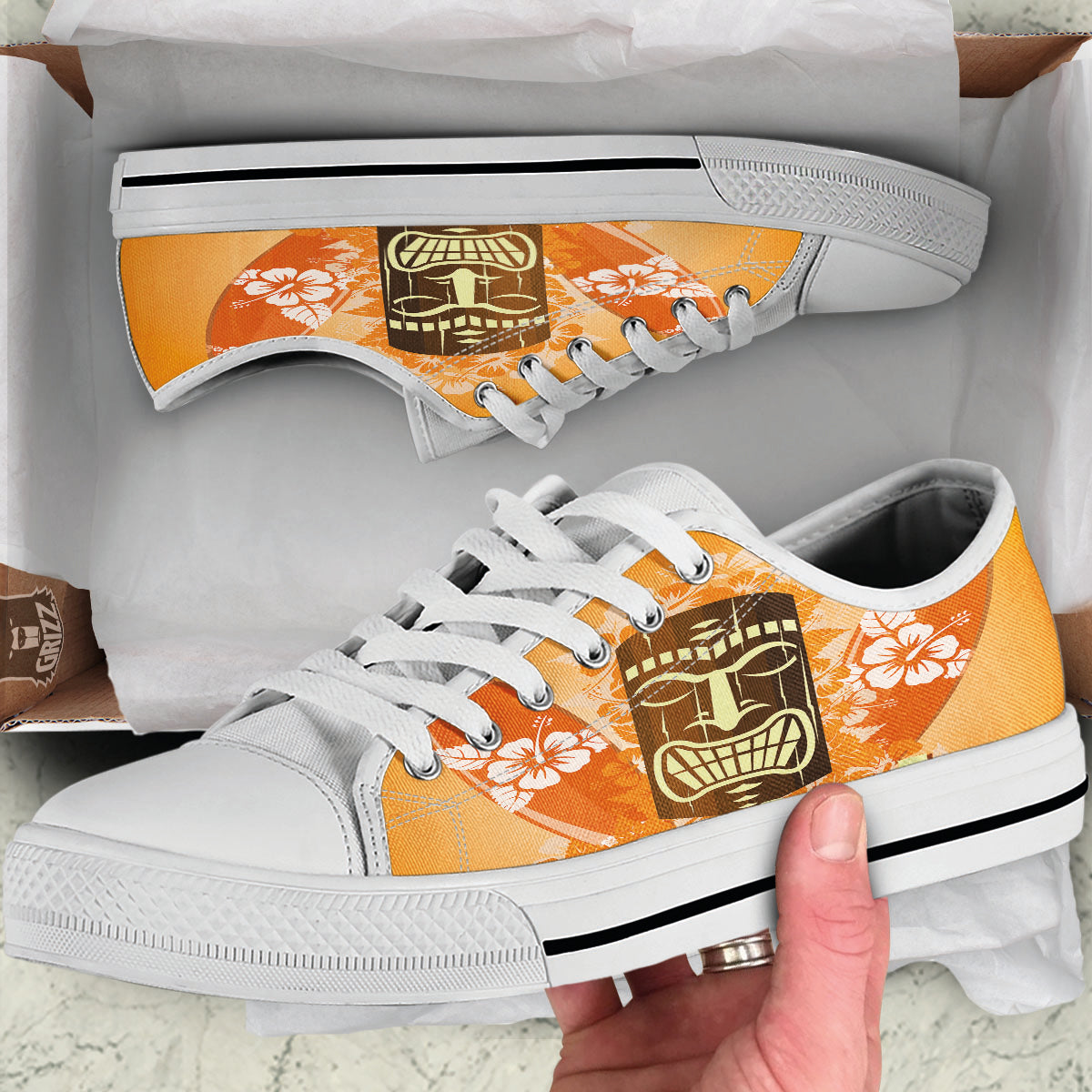 Tiki Aloha Print White Low Top Shoes-grizzshop