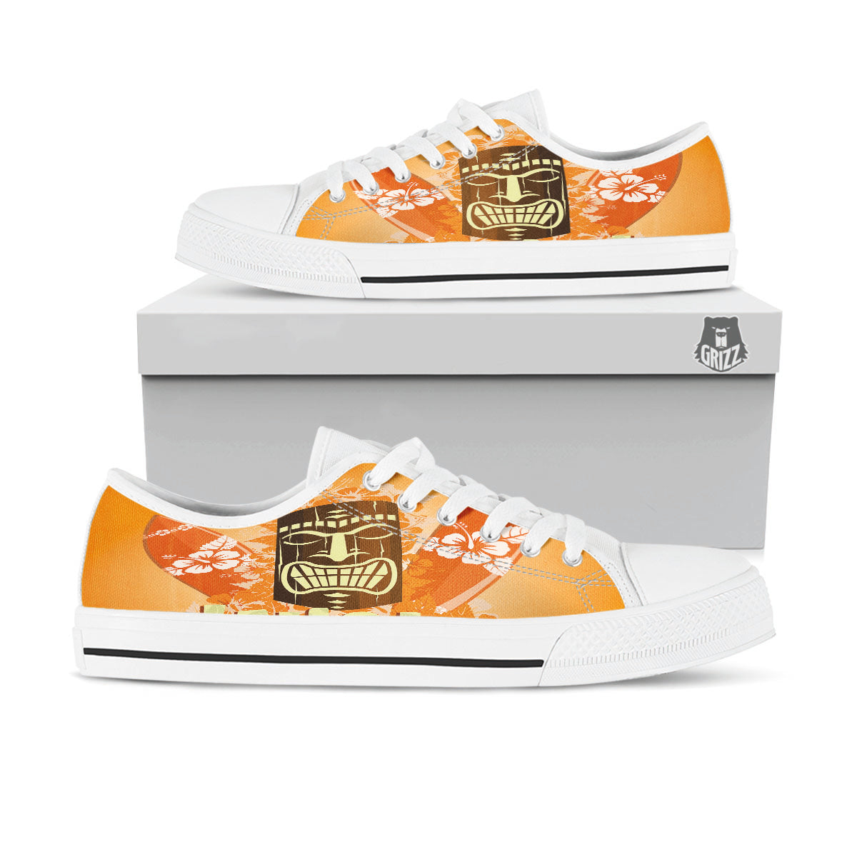 Tiki Aloha Print White Low Top Shoes-grizzshop