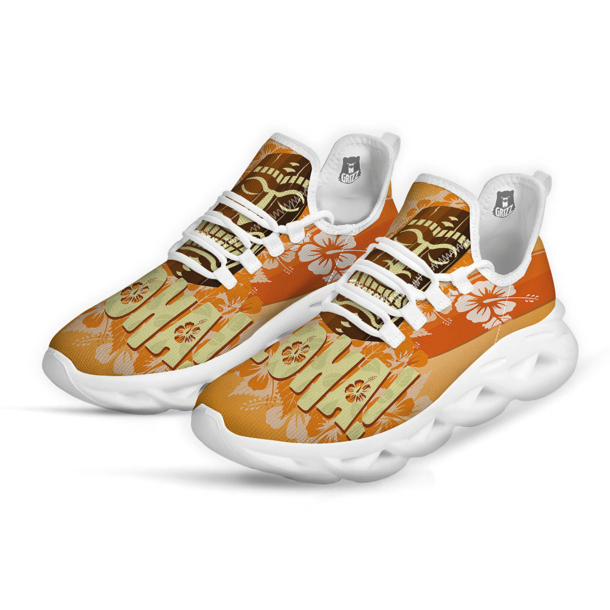 Tiki Aloha Print White Running Shoes-grizzshop
