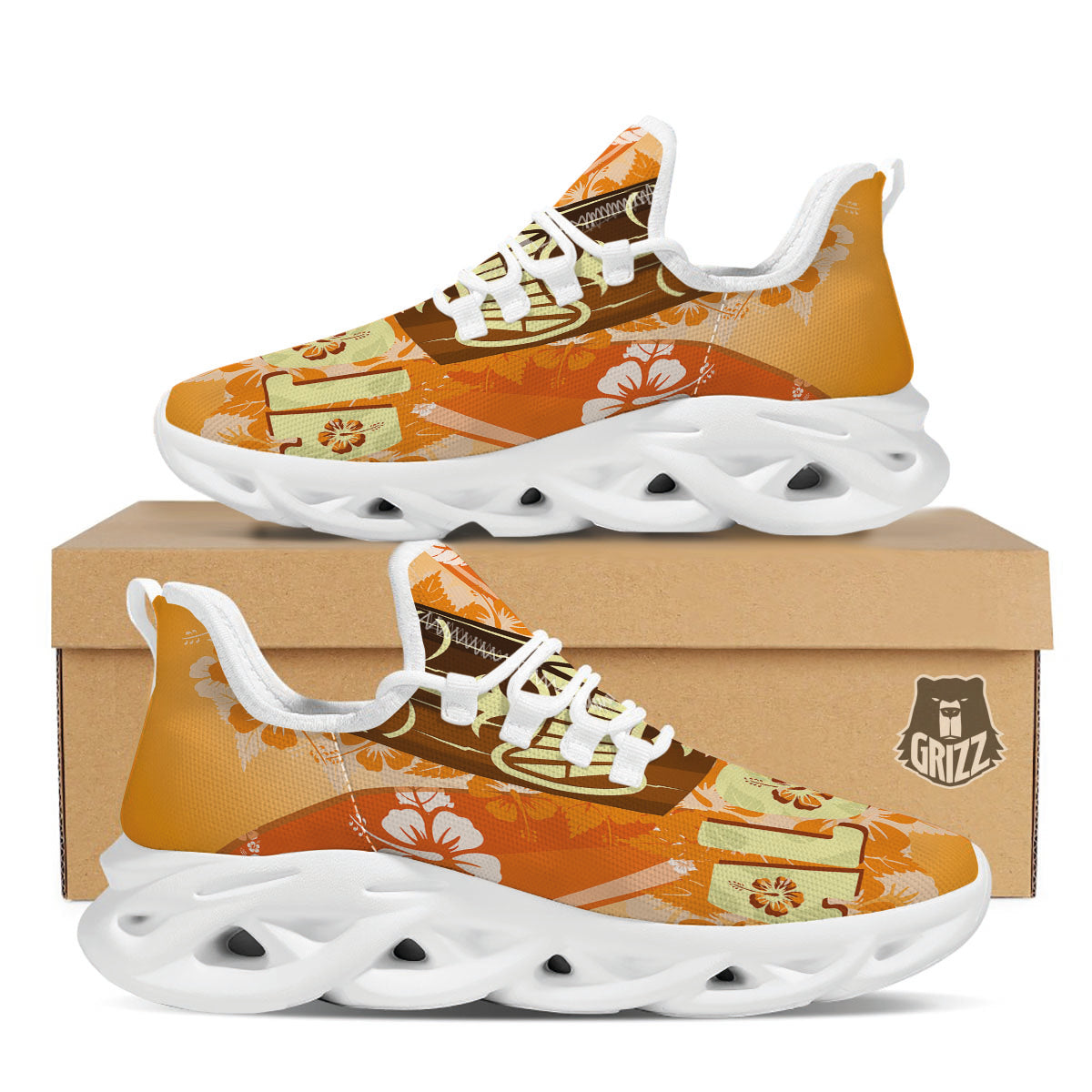 Tiki Aloha Print White Running Shoes-grizzshop