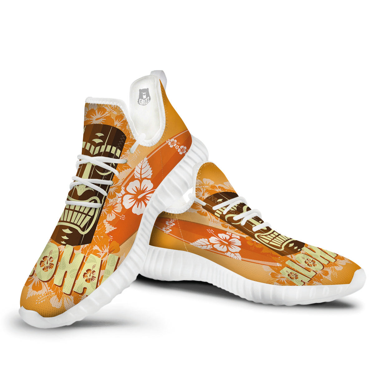 Tiki Aloha Print White Walking Shoes-grizzshop