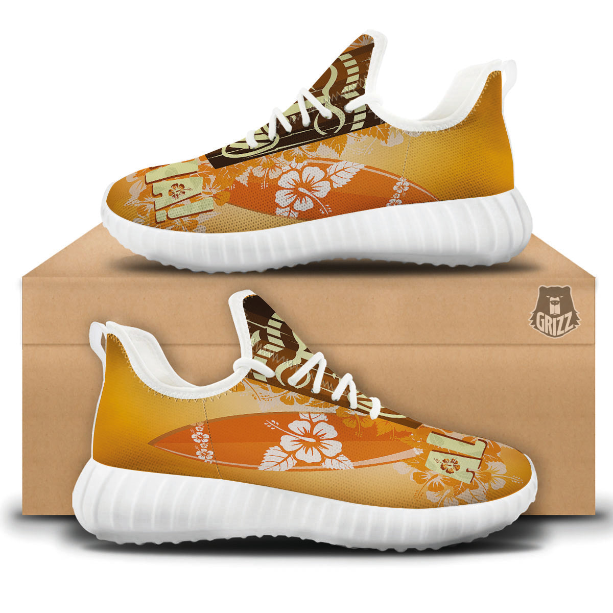 Tiki Aloha Print White Walking Shoes-grizzshop