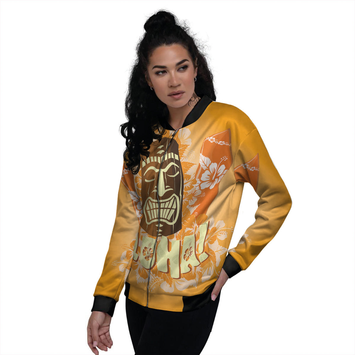 Tiki Aloha Print Women's Bomber Jacket-grizzshop