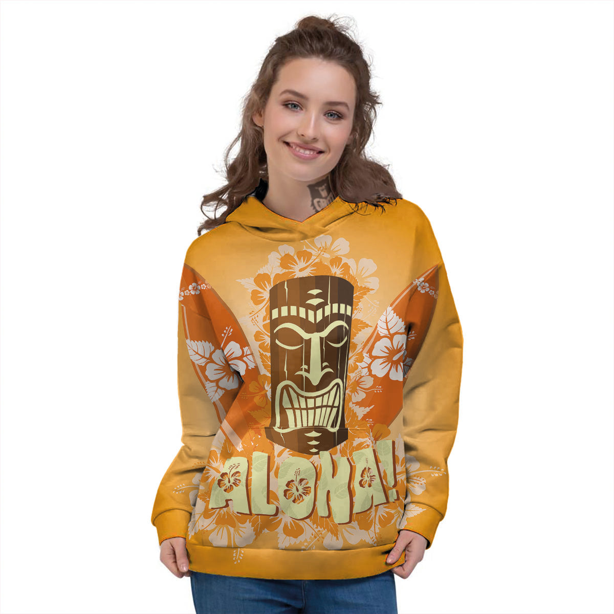 Tiki Aloha Print Women's Hoodie-grizzshop
