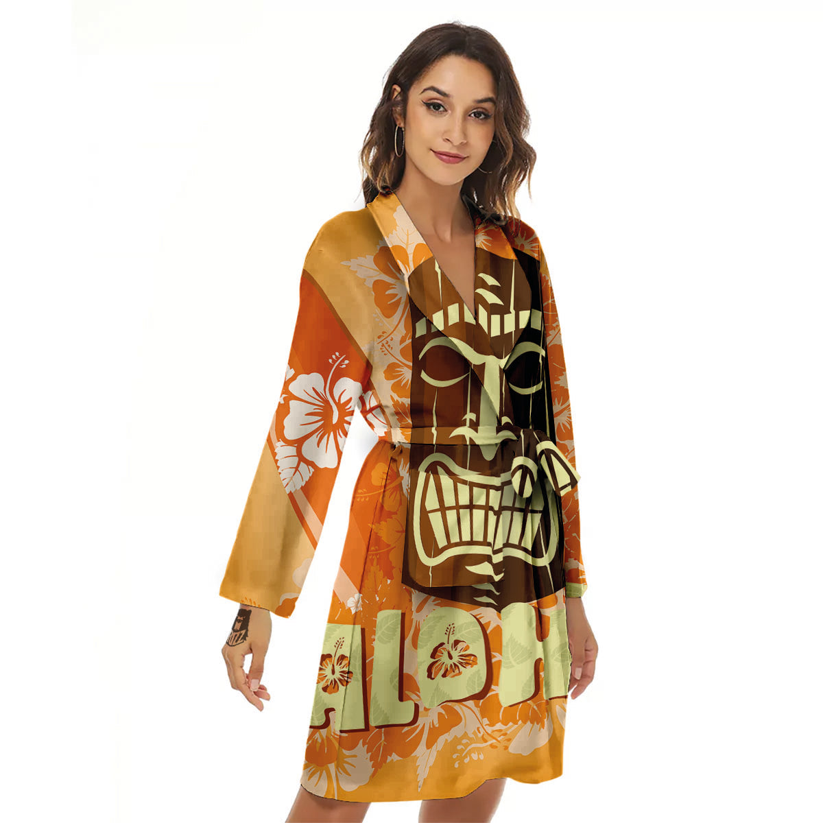 Tiki Aloha Print Women's Robe-grizzshop