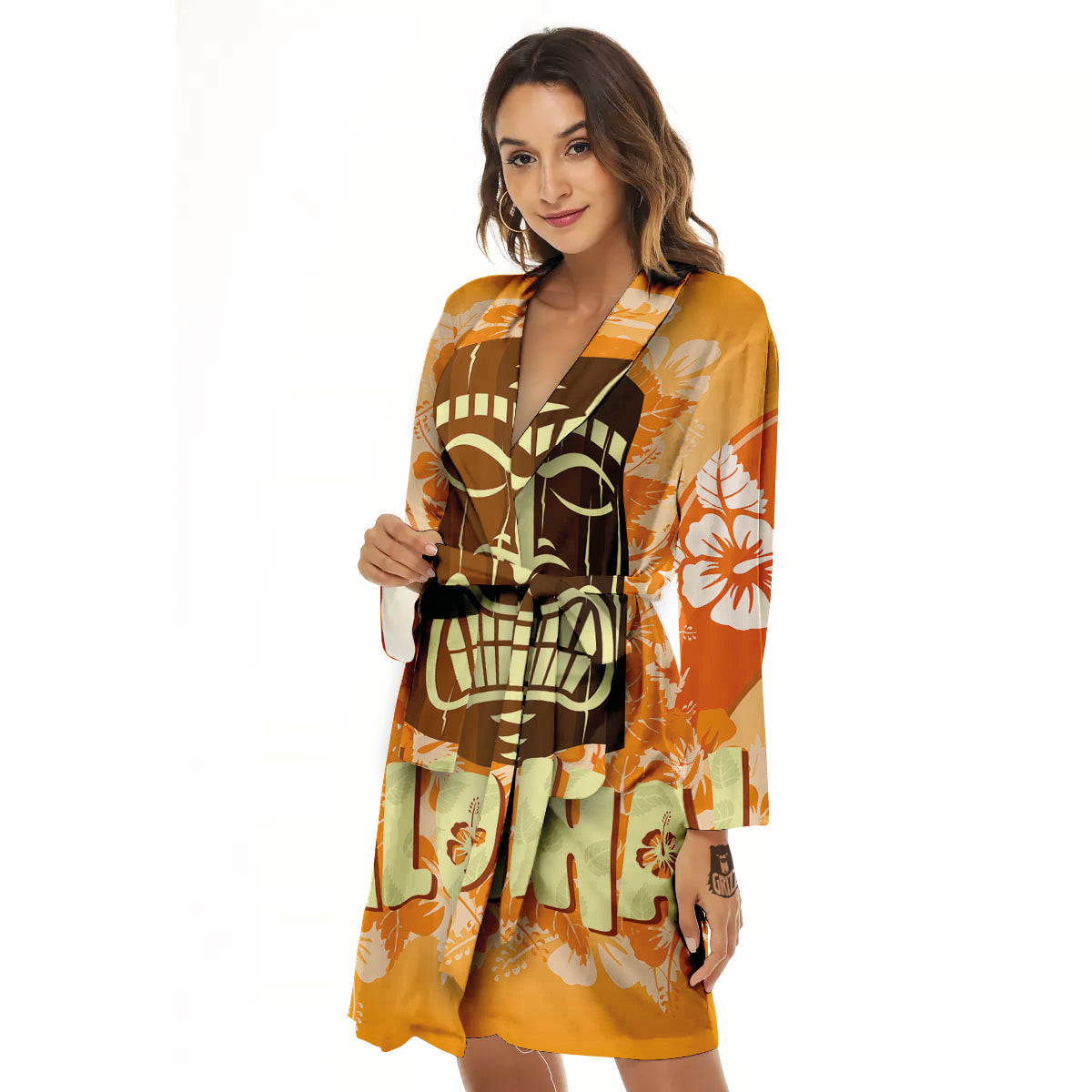 Tiki Aloha Print Women's Robe-grizzshop