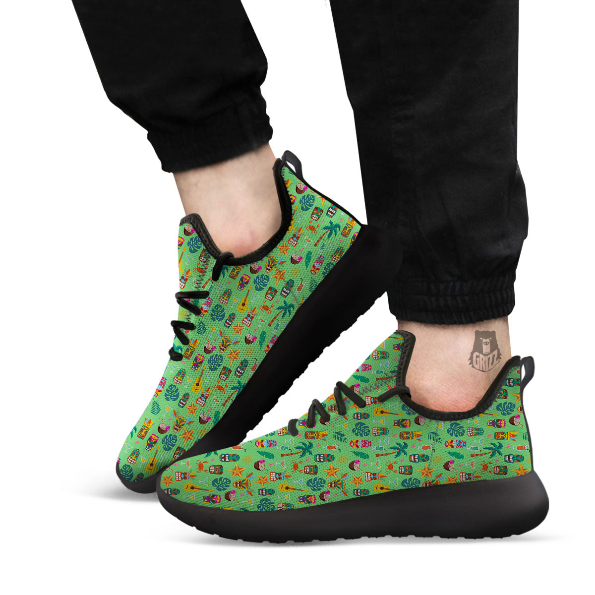 Tiki Colorful Print Pattern Black Athletic Shoes-grizzshop