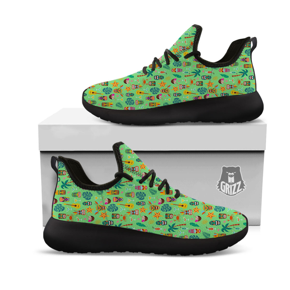 Tiki Colorful Print Pattern Black Athletic Shoes-grizzshop