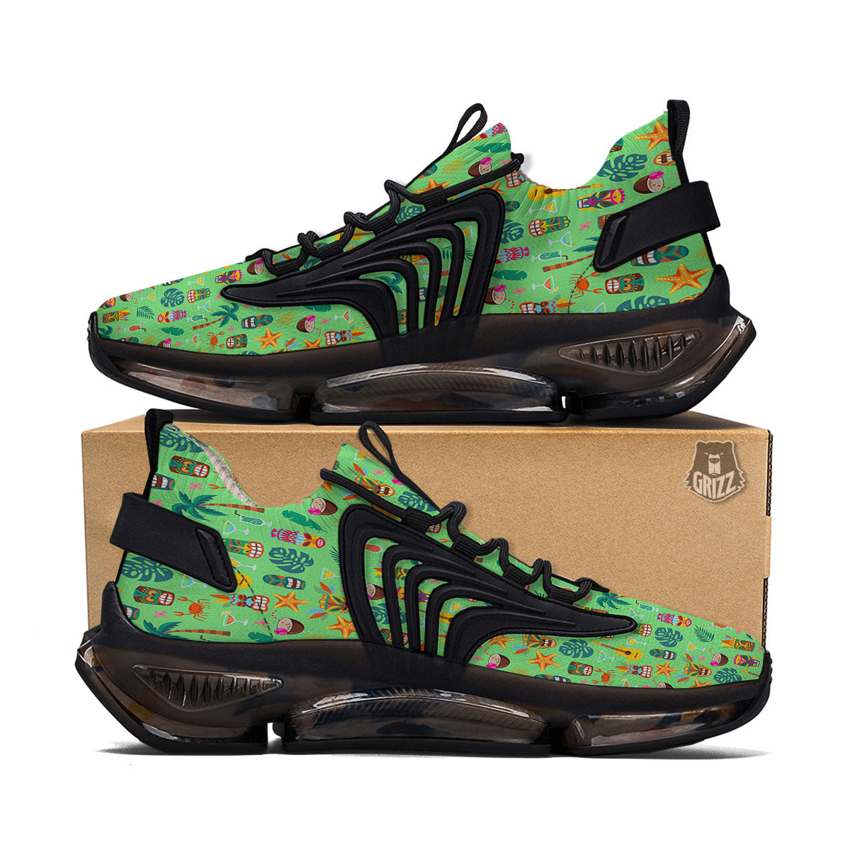 Tiki Colorful Print Pattern Black Gym Shoes-grizzshop