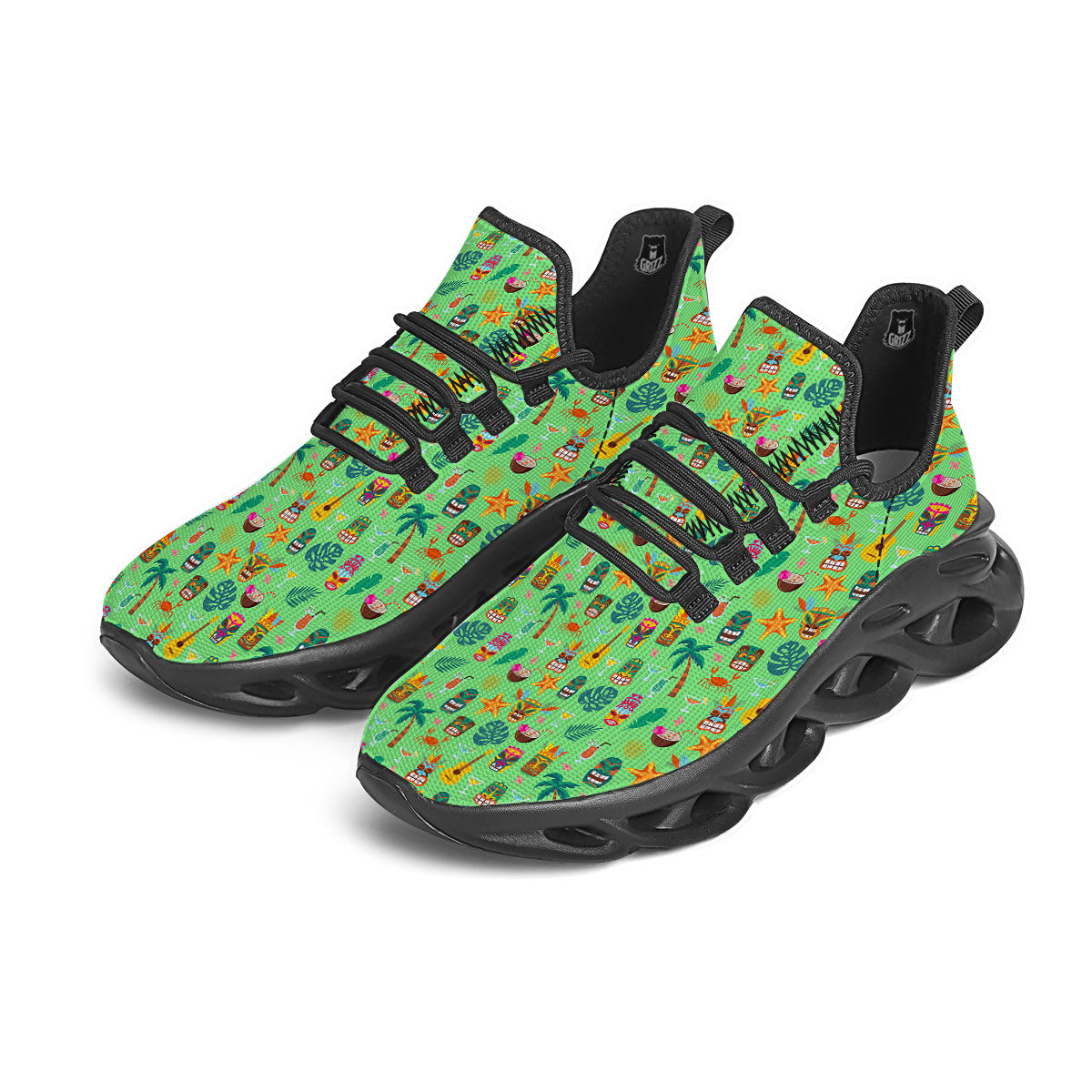 Tiki Colorful Print Pattern Black Running Shoes-grizzshop