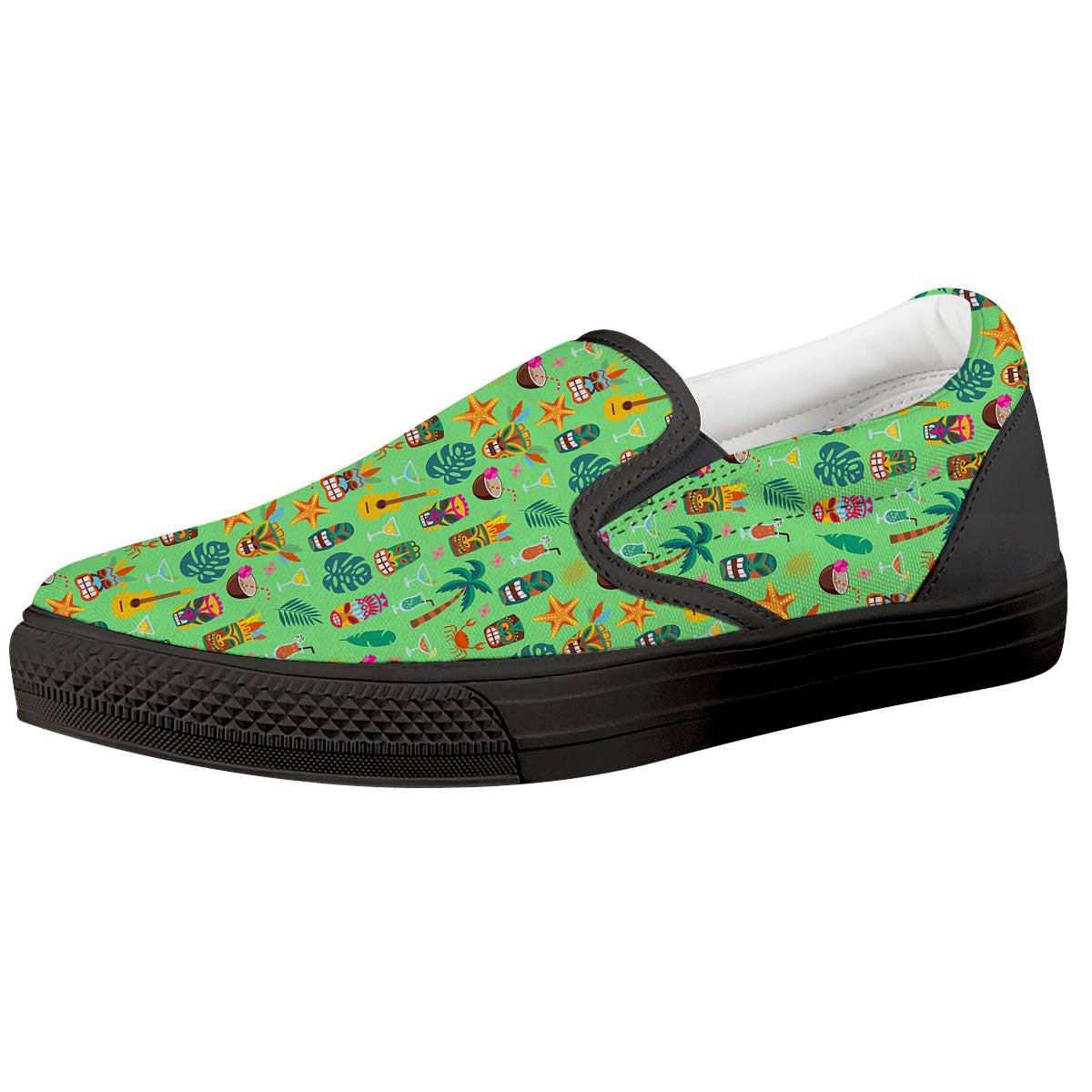 Tiki Colorful Print Pattern Black Slip On Shoes-grizzshop