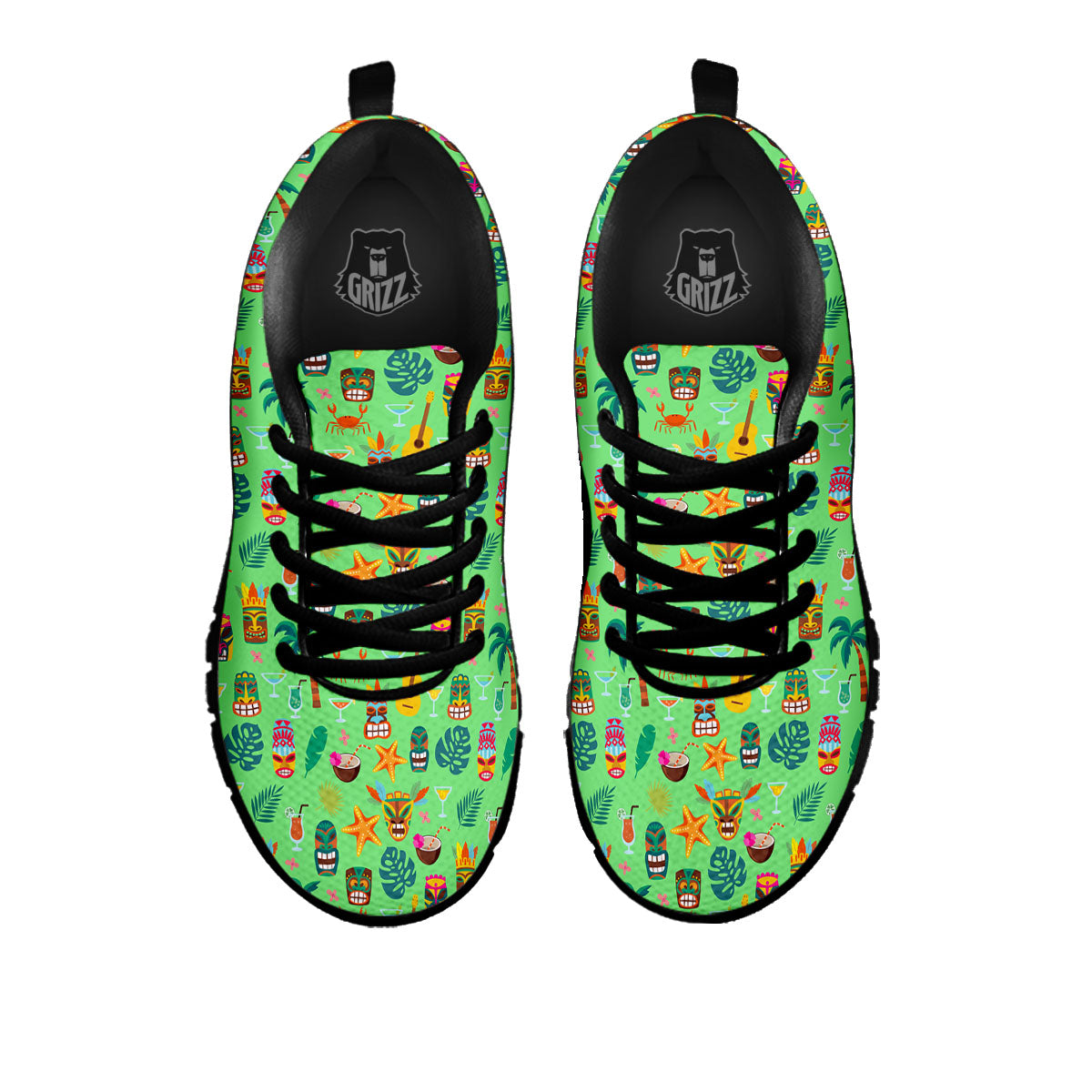 Tiki Colorful Print Pattern Black Sneaker-grizzshop