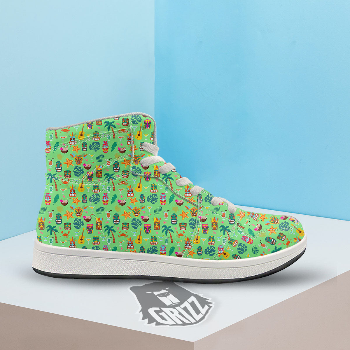 Tiki Colorful Print Pattern High Top Sneakers-grizzshop