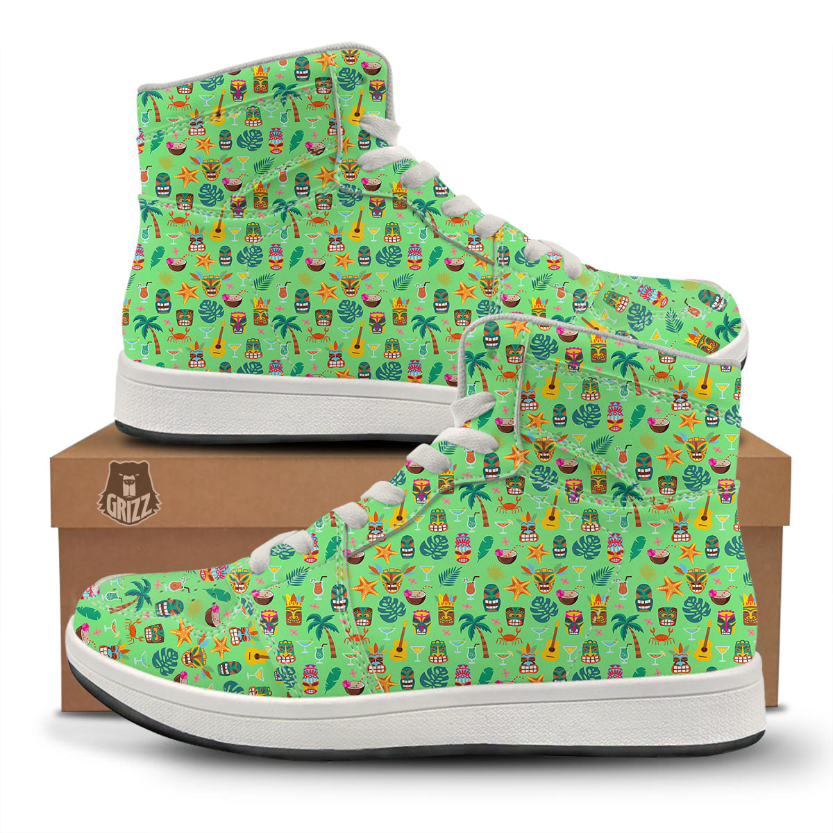 Tiki Colorful Print Pattern High Top Sneakers-grizzshop