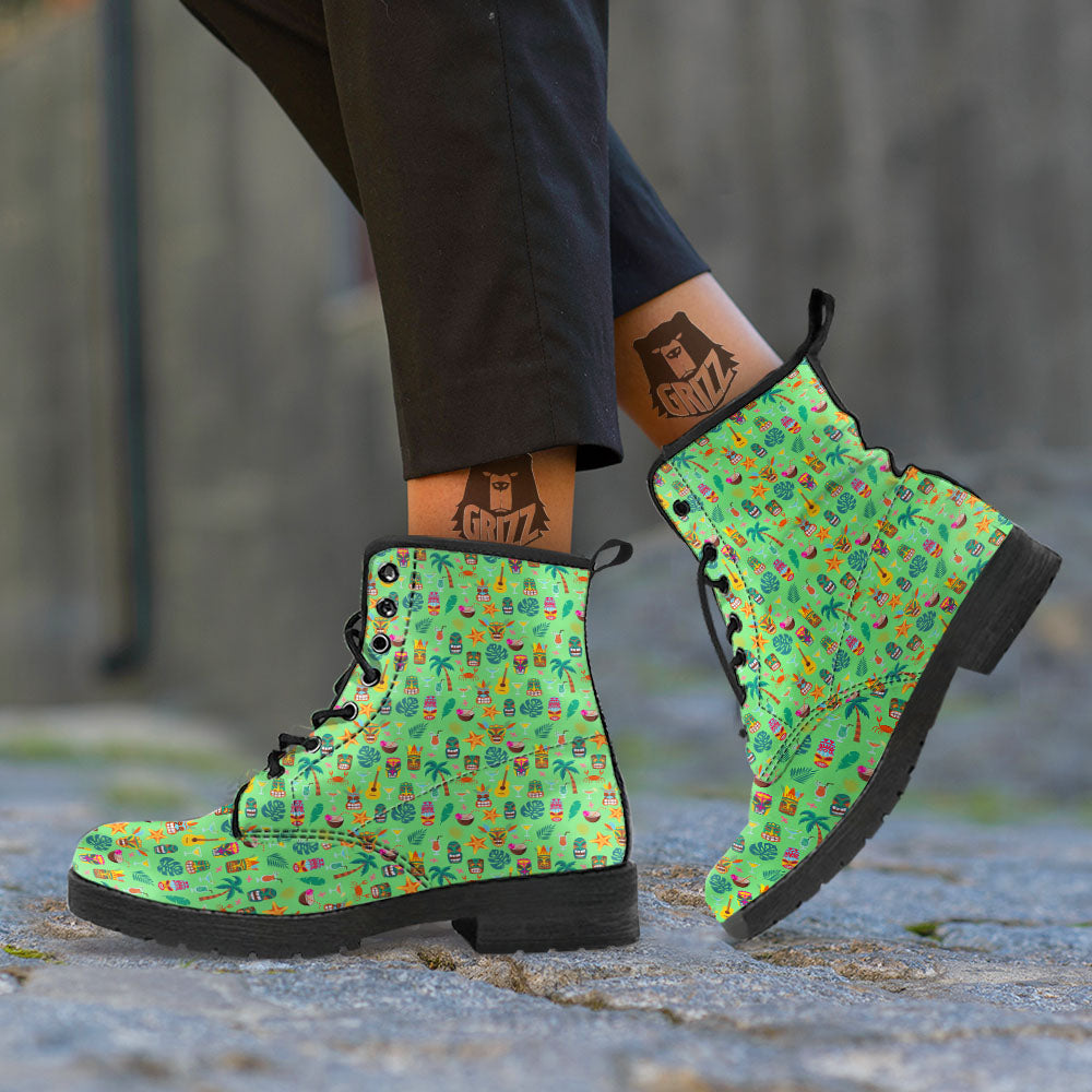 Tiki Colorful Print Pattern Leather Boots-grizzshop