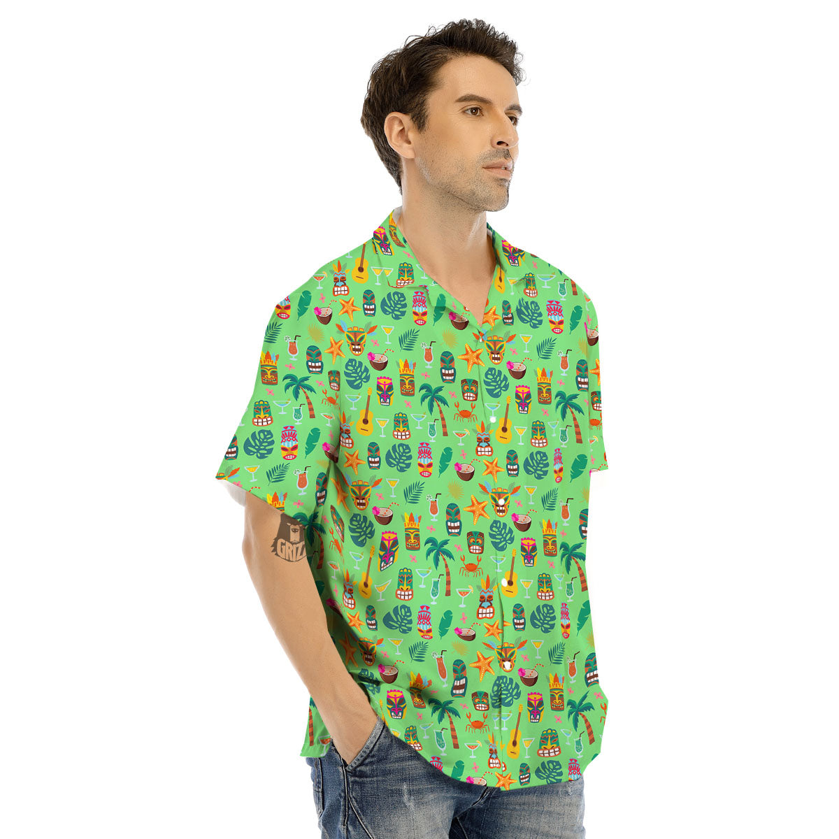 Tiki Colorful Print Pattern Men's Hawaiian Shirt-grizzshop