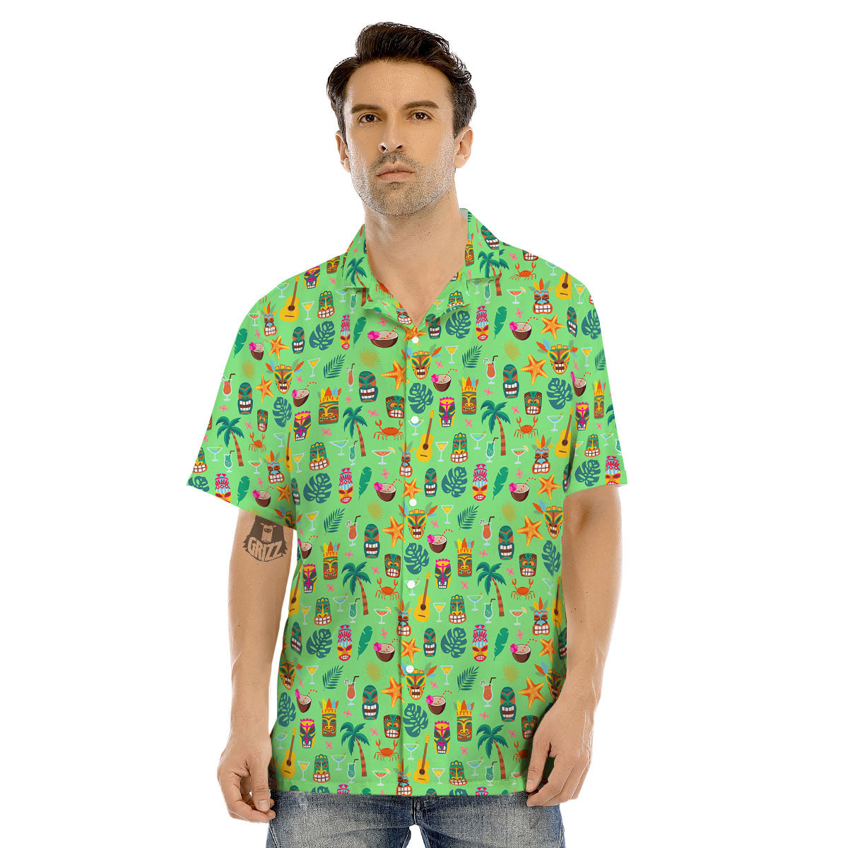Tiki Colorful Print Pattern Men's Hawaiian Shirt-grizzshop