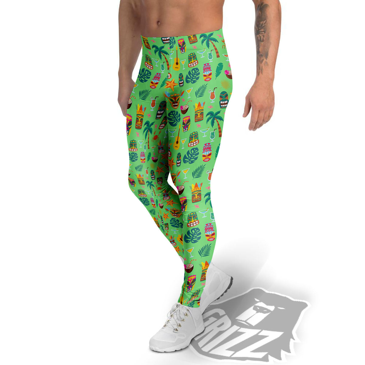Tiki Colorful Print Pattern Men's Leggings-grizzshop