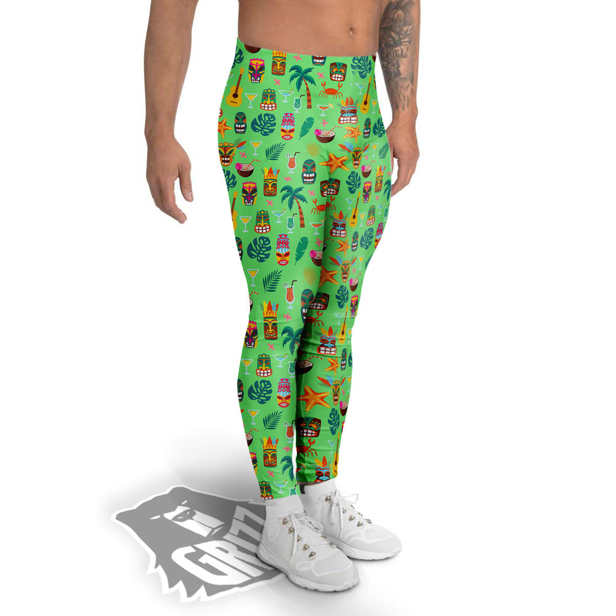 Tiki Colorful Print Pattern Men's Leggings-grizzshop