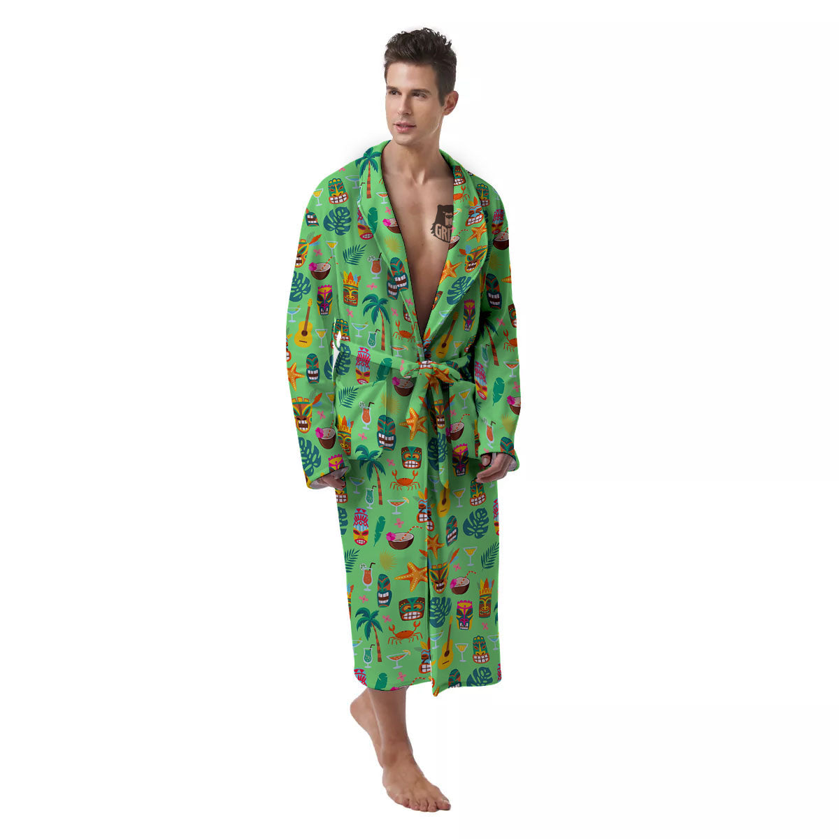 Tiki Colorful Print Pattern Men's Robe-grizzshop
