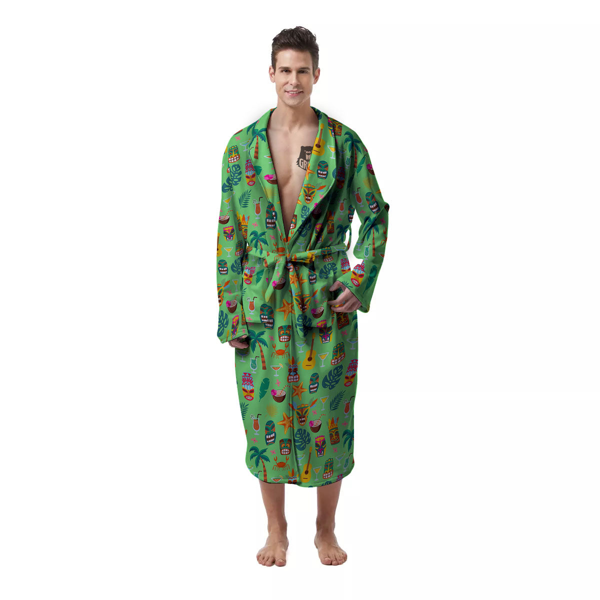 Tiki Colorful Print Pattern Men's Robe-grizzshop