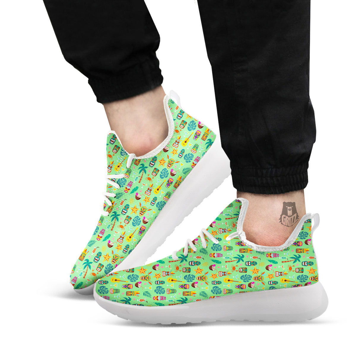 Tiki Colorful Print Pattern White Athletic Shoes-grizzshop