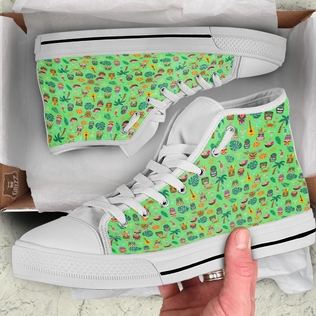 Tiki Colorful Print Pattern White High Top Shoes-grizzshop