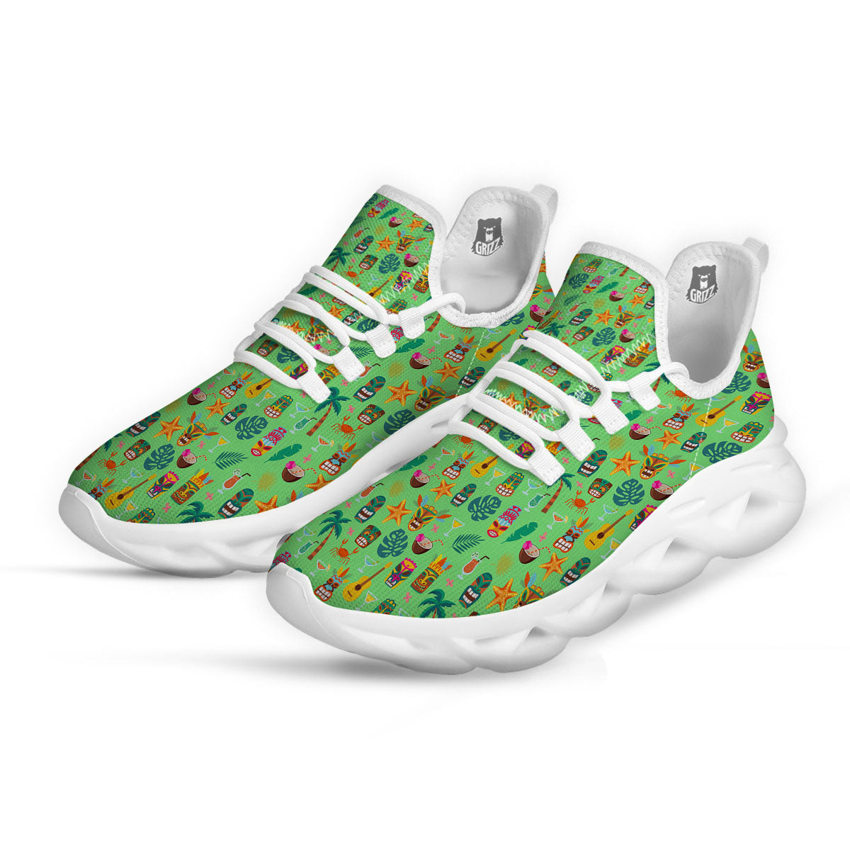 Tiki Colorful Print Pattern White Running Shoes-grizzshop