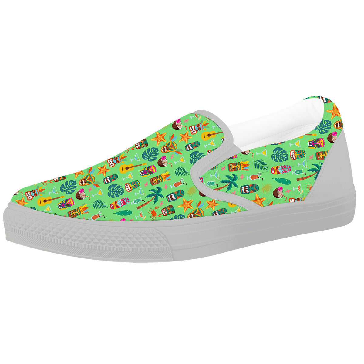 Tiki Colorful Print Pattern White Slip On Shoes-grizzshop