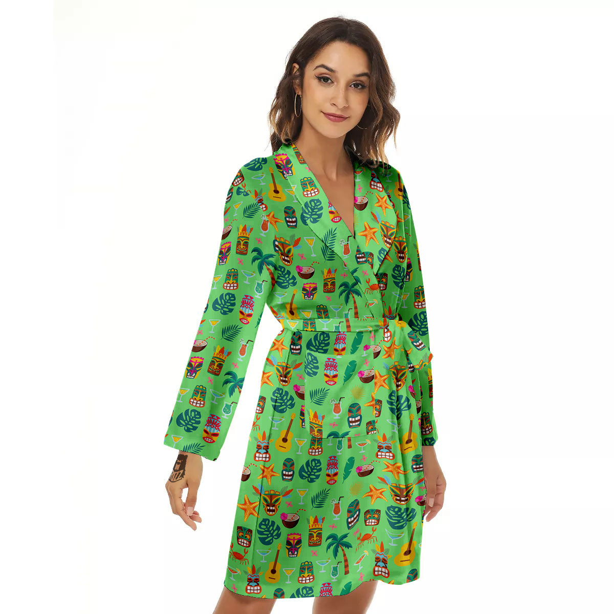 Tiki Colorful Print Pattern Women's Robe-grizzshop