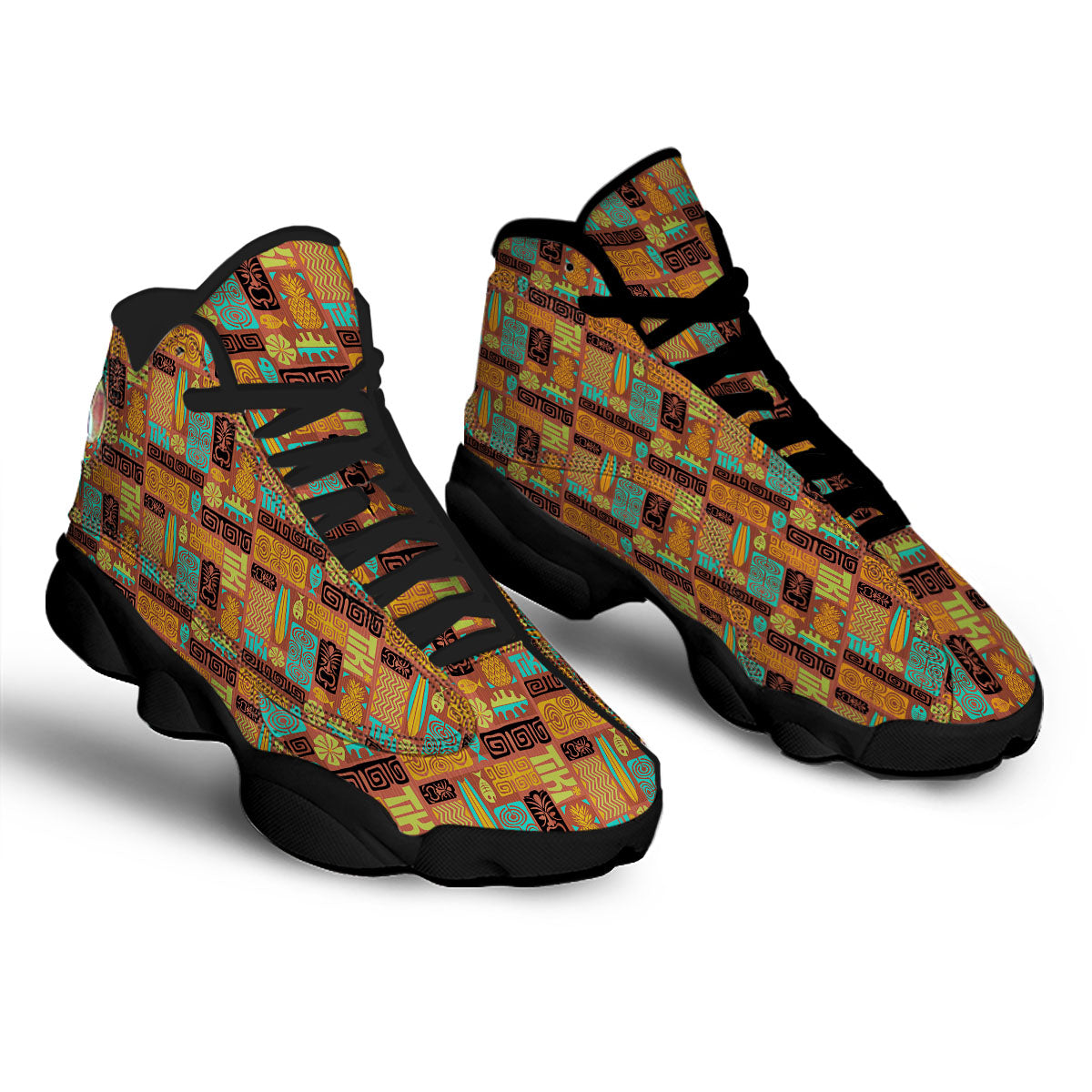 Tiki Ethnic Print Pattern Black Basketball Shoes-grizzshop