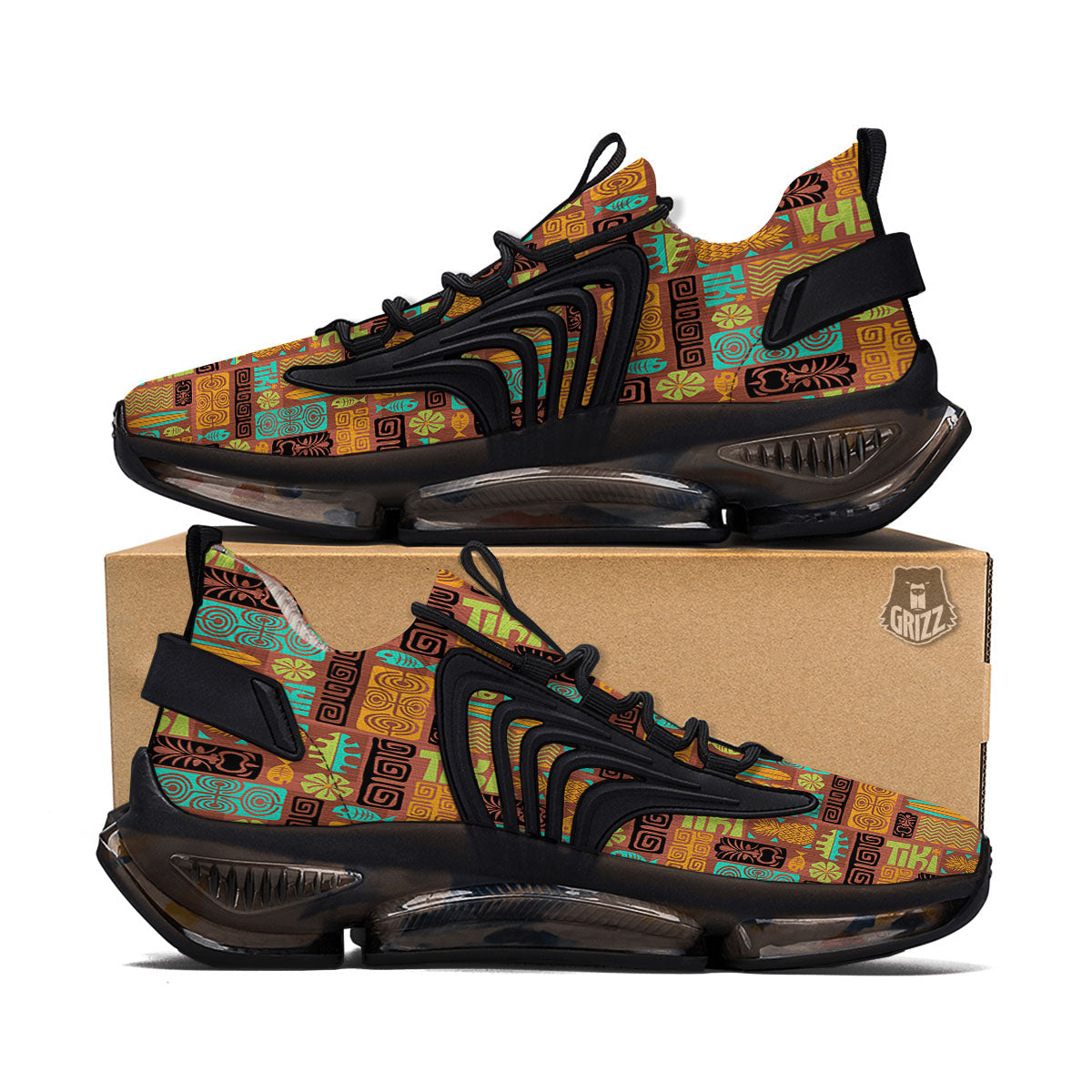 Tiki Ethnic Print Pattern Black Gym Shoes-grizzshop