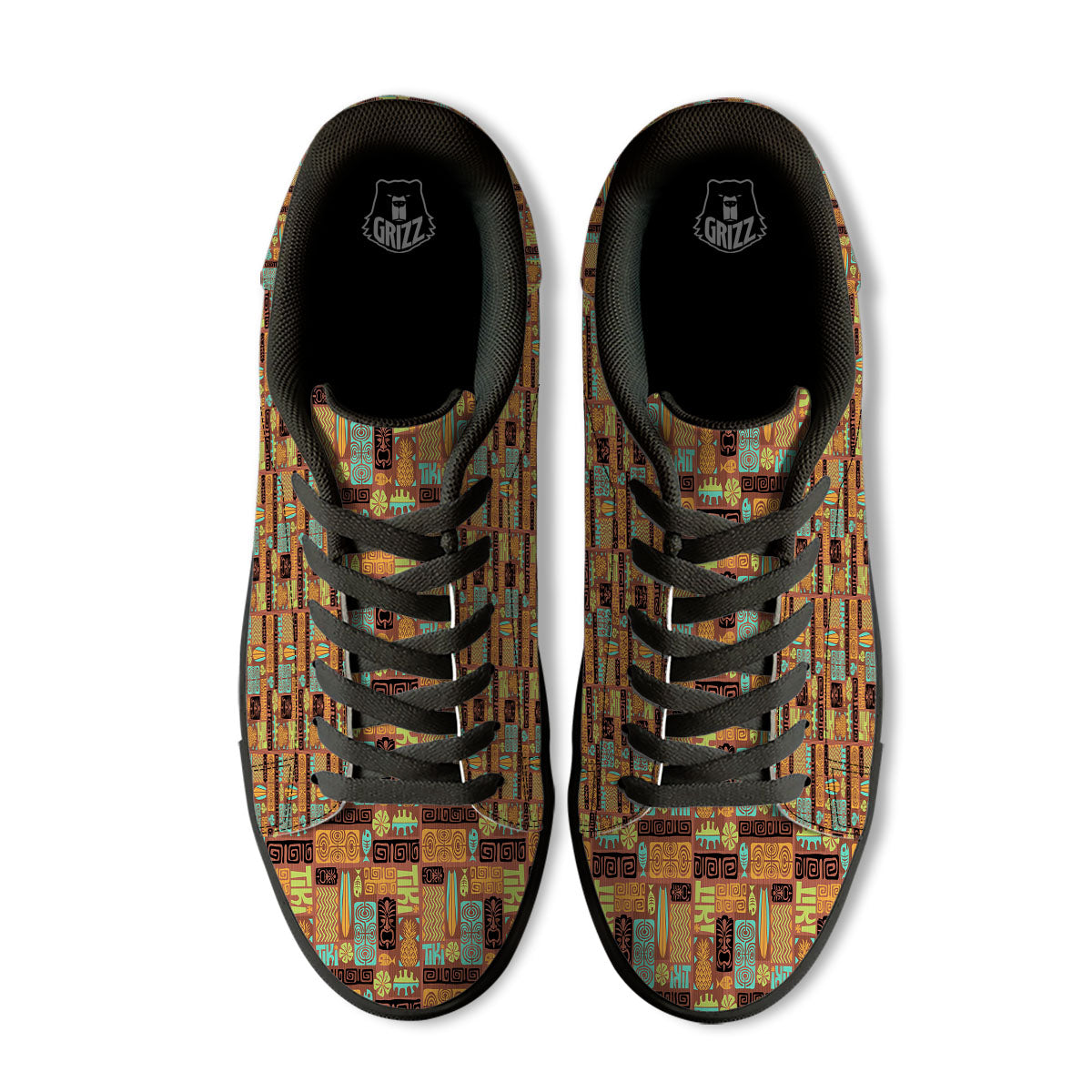 Tiki Ethnic Print Pattern Black Low Top Sneakers-grizzshop