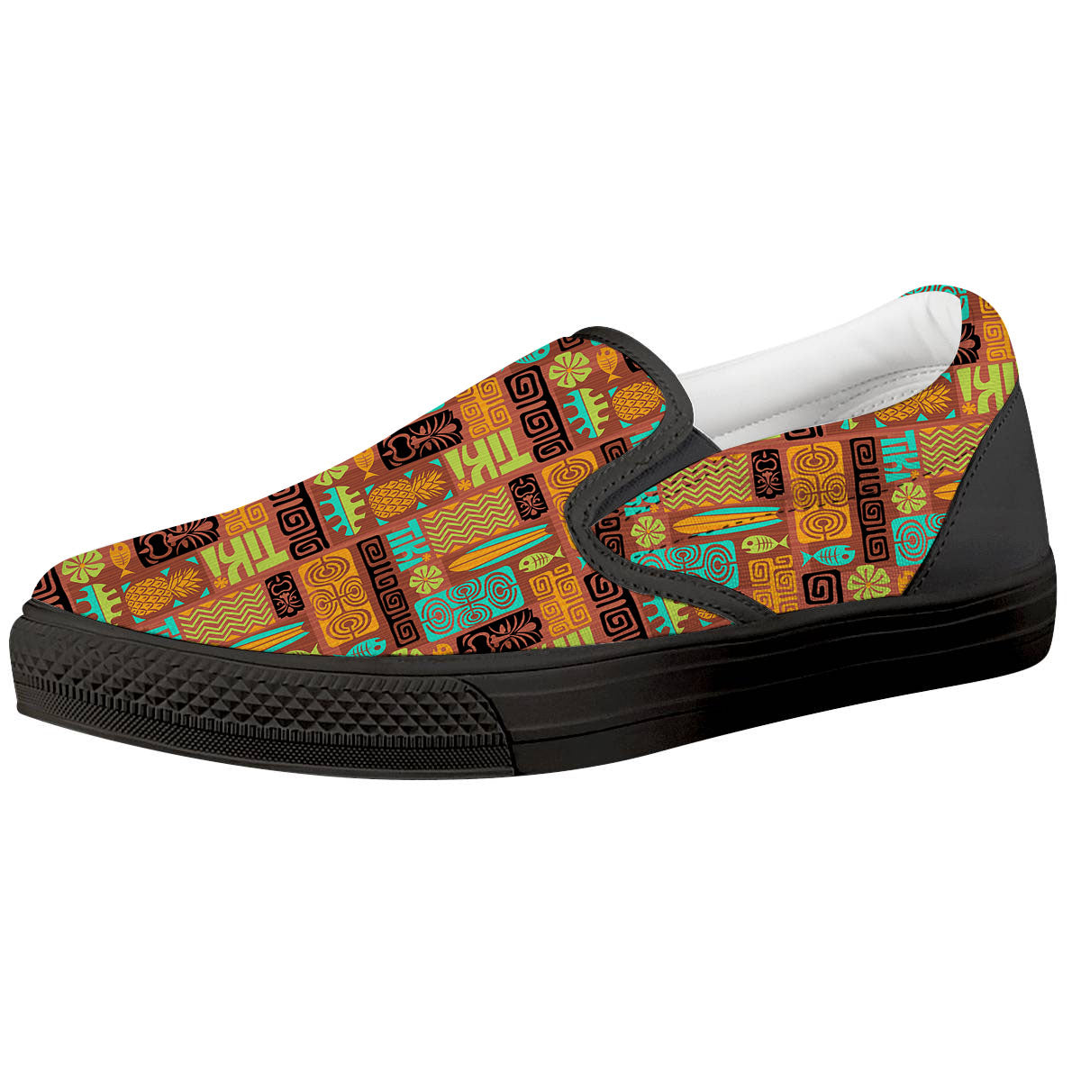 Tiki Ethnic Print Pattern Black Slip On Shoes-grizzshop