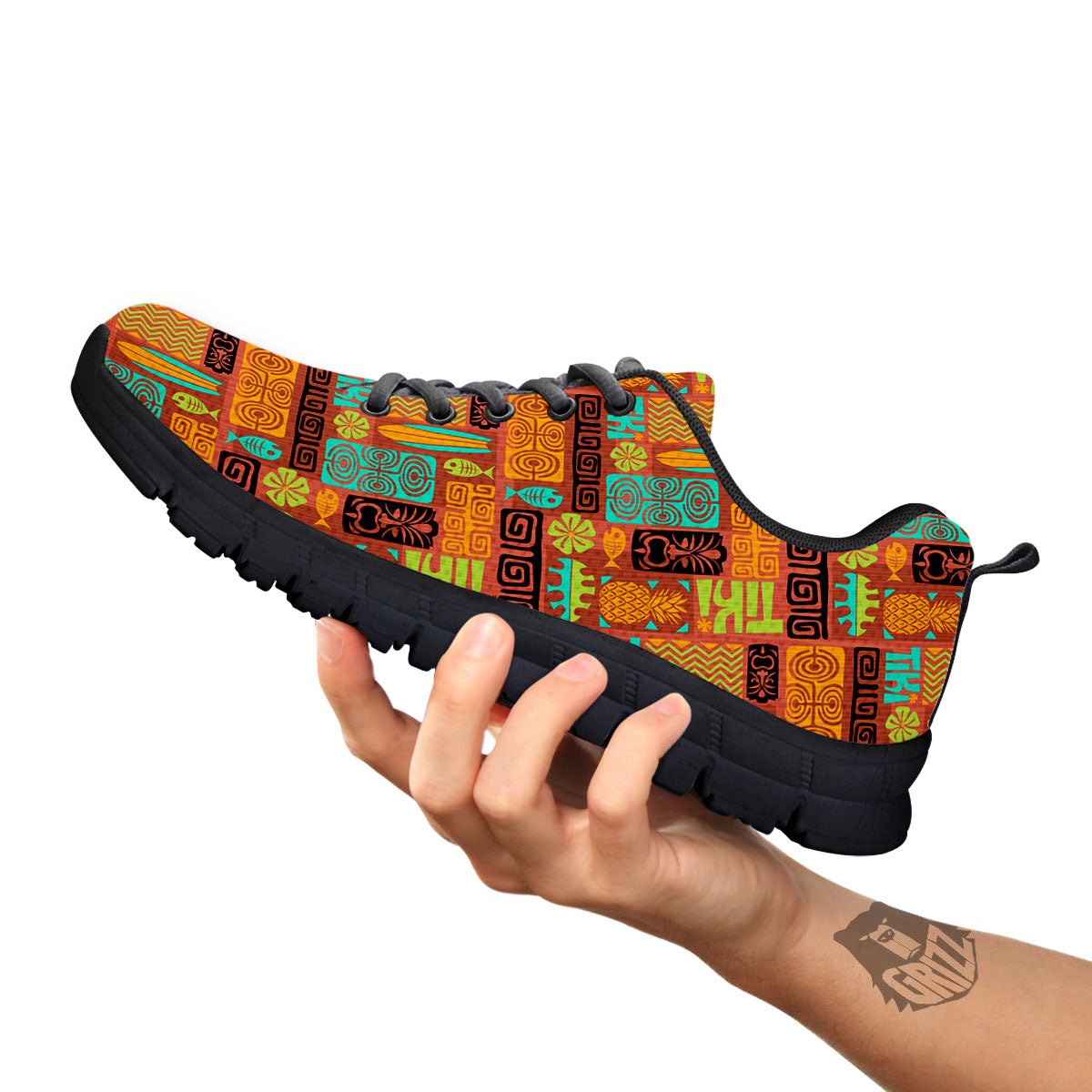 Tiki Ethnic Print Pattern Black Sneaker-grizzshop
