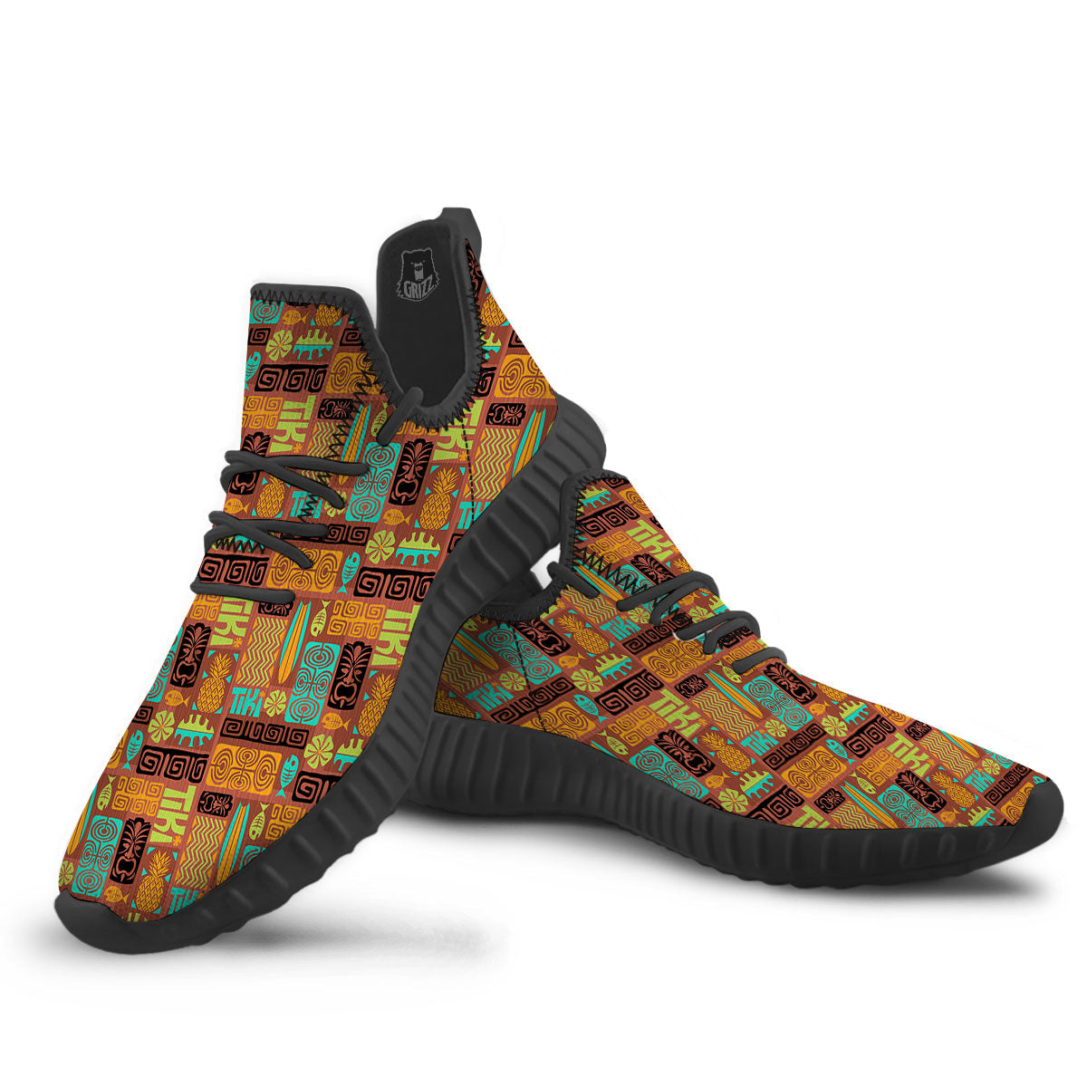 Tiki Ethnic Print Pattern Black Walking Shoes-grizzshop