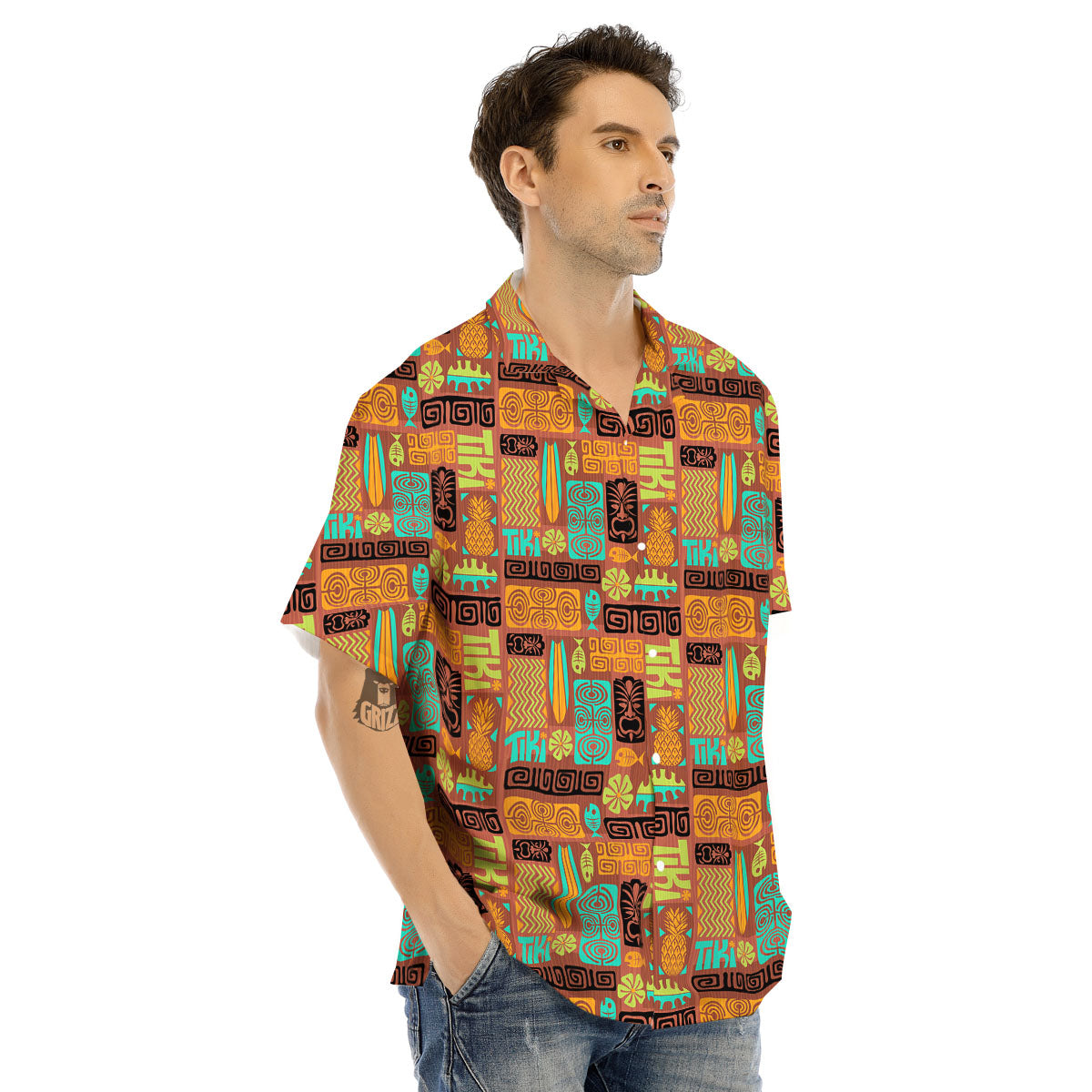 Tiki Ethnic Print Pattern Men's Hawaiian Shirt-grizzshop
