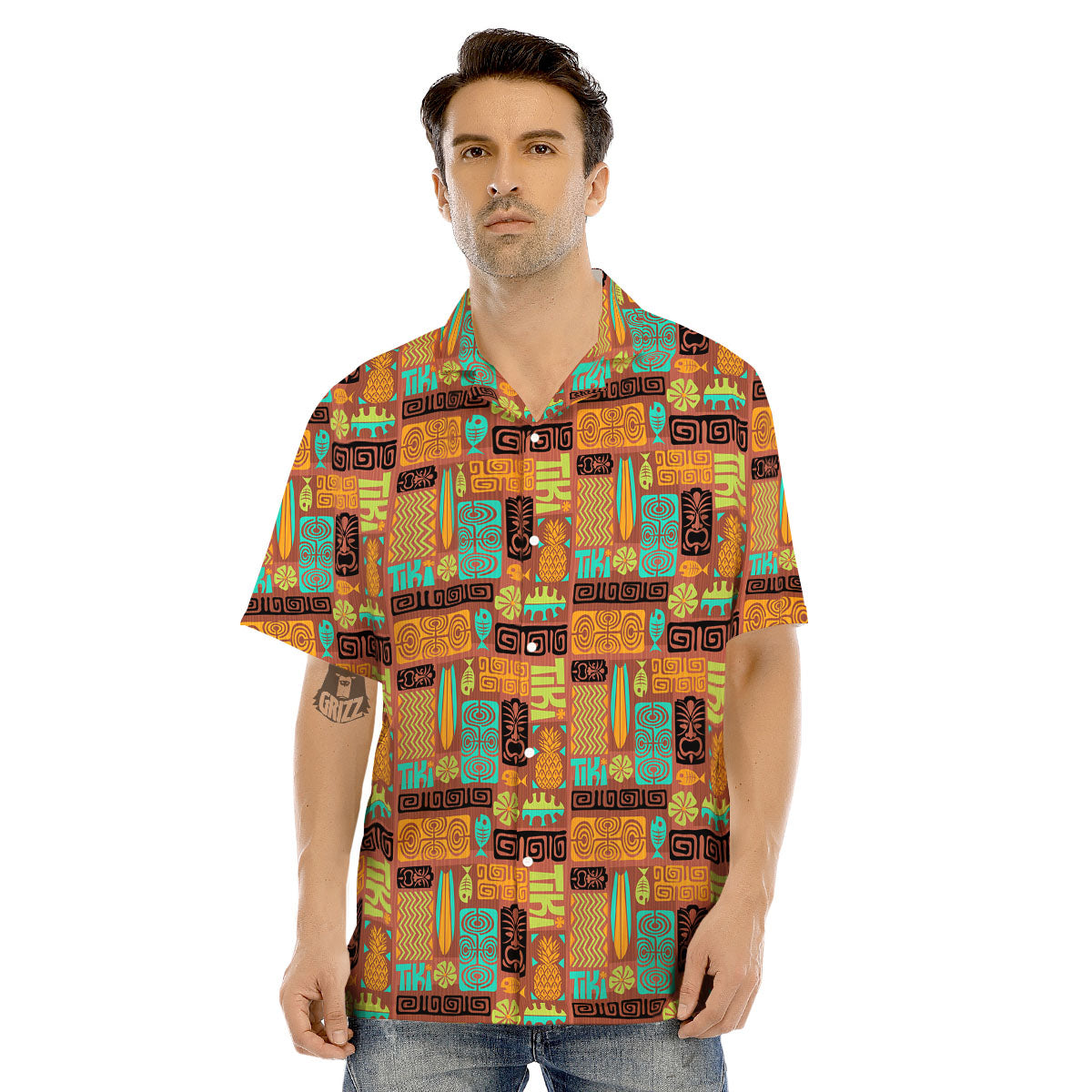 Tiki Ethnic Print Pattern Men's Hawaiian Shirt-grizzshop