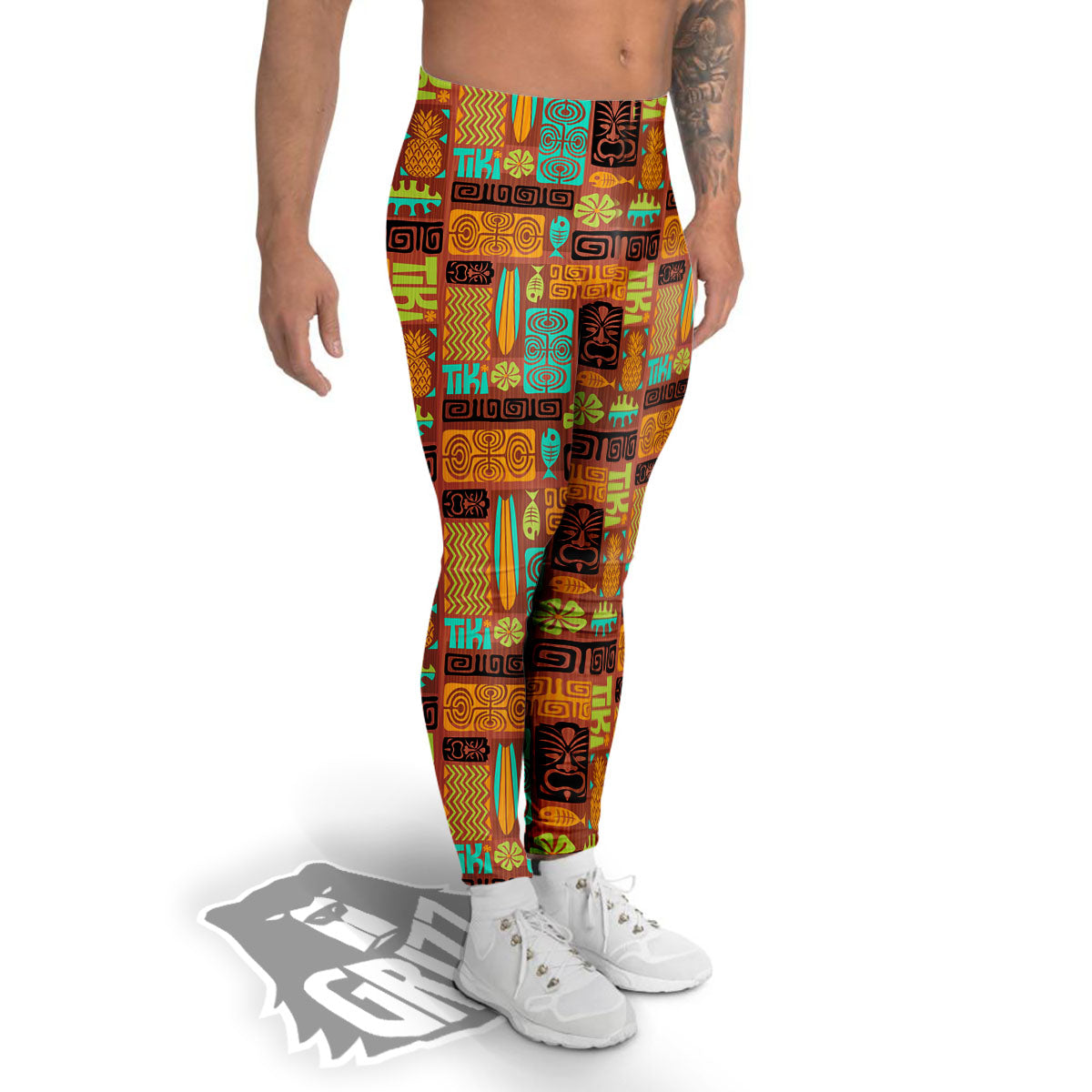 Tiki Ethnic Print Pattern Men's Leggings-grizzshop