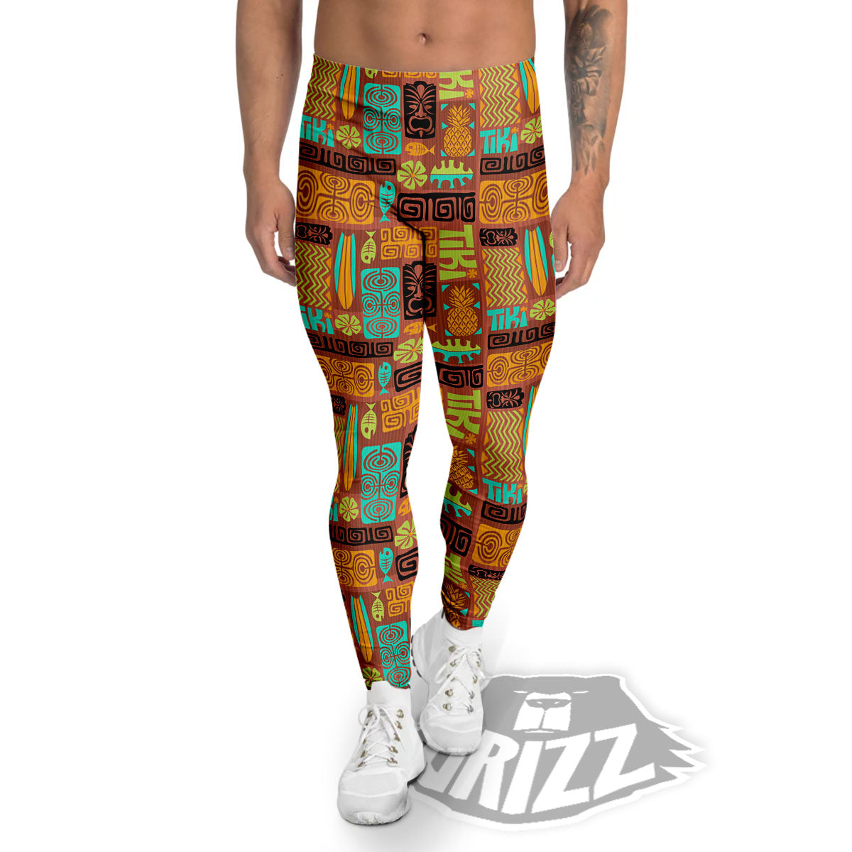 Tiki Ethnic Print Pattern Men's Leggings-grizzshop