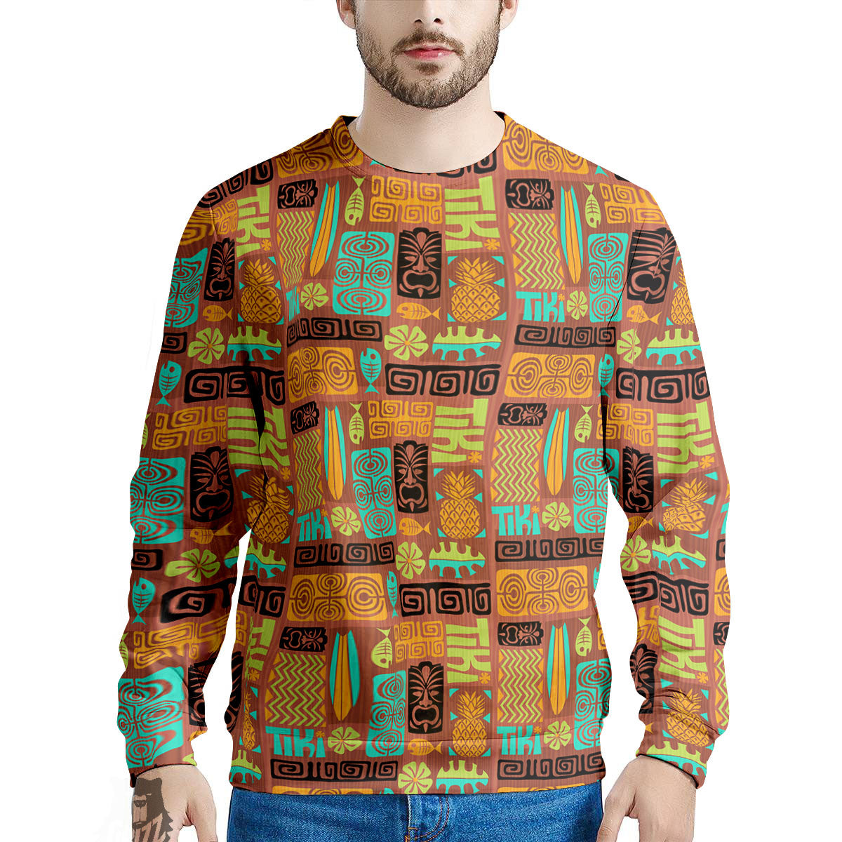 Tiki Ethnic Print Pattern Men's Sweatshirt-grizzshop